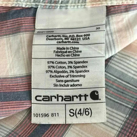 Carhartt Roll Up Sleeve Huron Button Up Shirt Top Size Small 4/6 - Picture 8 of 10